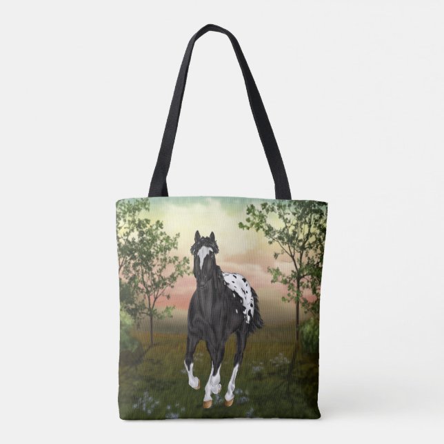Bolso De Tela Caballo Appaloosa negro en ejecución (Reverso)