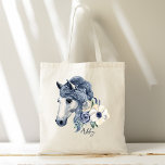 Bolso De Tela Caballo azul gris con flores nombre personalizado<br><div class="desc">Caballo azul grisáceo con flores nombre personalizado en bolsa.</div>