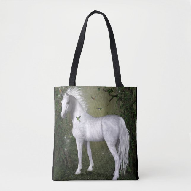 Bolso De Tela Caballo blanco en los bosques con el Tote Hummingb (Anverso)