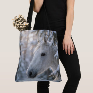 Bolso De Tela Caballo Blanco Invernal En Pino Nevado