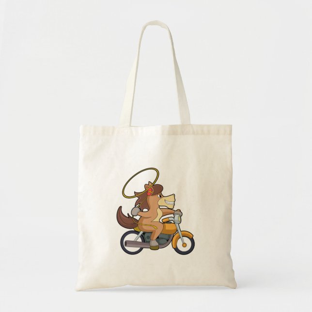 Bolso De Tela Caballo como Vaquero con Lasso y Motocicleta (Frente)