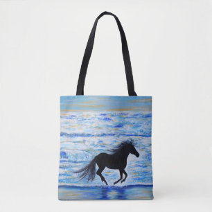 Bolso De Tela Caballo corriendo libre junto a la pintura marina