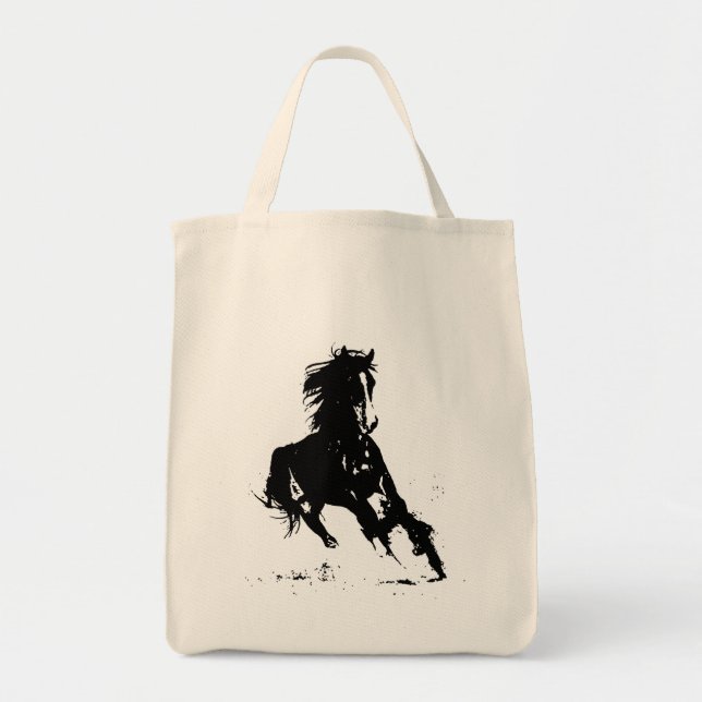 Bolso De Tela Caballo de arte pop blanco y negro (Frente)
