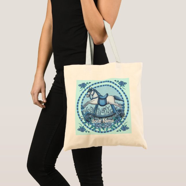 Bolso De Tela Caballo de Balanza de Rosas Azules   (Anverso (producto))