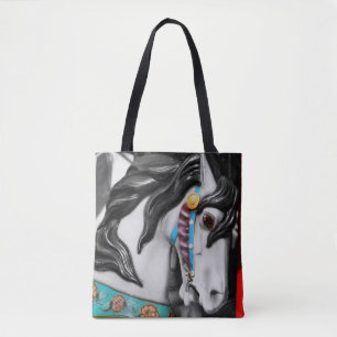 Bolso De Tela Caballo de carrusel negro y blanco con color parci