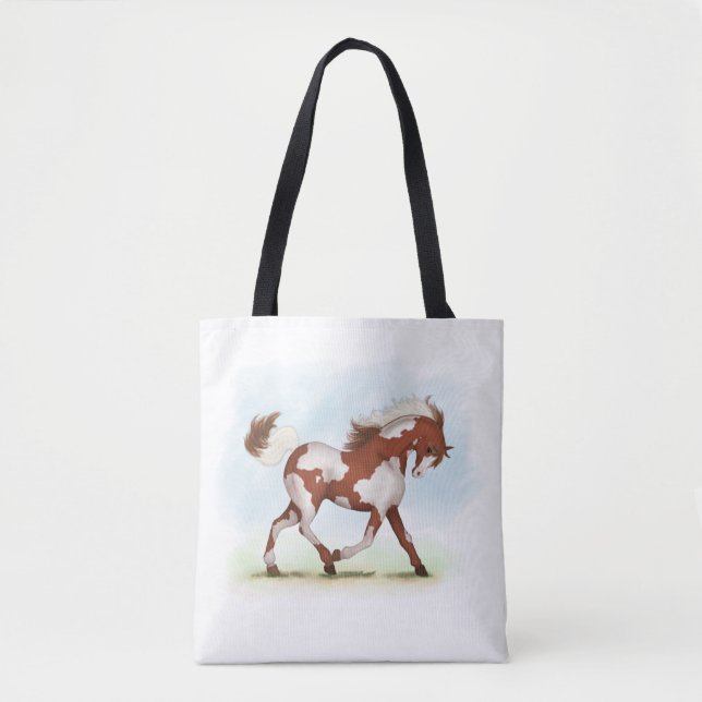 Bolso De Tela Caballo de castaño sobre el bosque (Anverso)