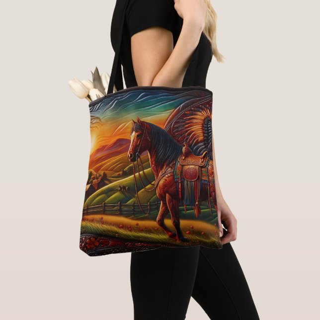 Bolso De Tela Caballo de cuero al atardecer (Detalle)