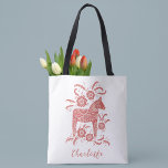 Bolso De Tela Caballo de dala sueco personalizado<br><div class="desc">Un bonito tradicional sueco Dala Horse en rojo y blanco con tipografía de escritura. Cambie el nombre a personalizar. Arte original de Nic Squirrell.</div>