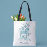 Bolso De Tela Caballo de dala sueco personalizado<br><div class="desc">Un bonito tradicional sueco Dala Horse en verde verde azulado y blanco con tipografía de escritura. Cambie el nombre a personalizar. Arte original de Nic Squirrell.</div>