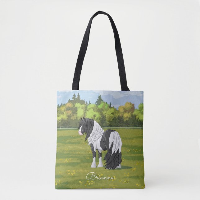 Bolso De Tela Caballo de gancho negro de Pinto Piebald Gypsy Van (Anverso)