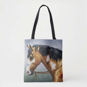 Bolso De Tela Caballo de Guerra Nativo Americano Buckskin Pinto