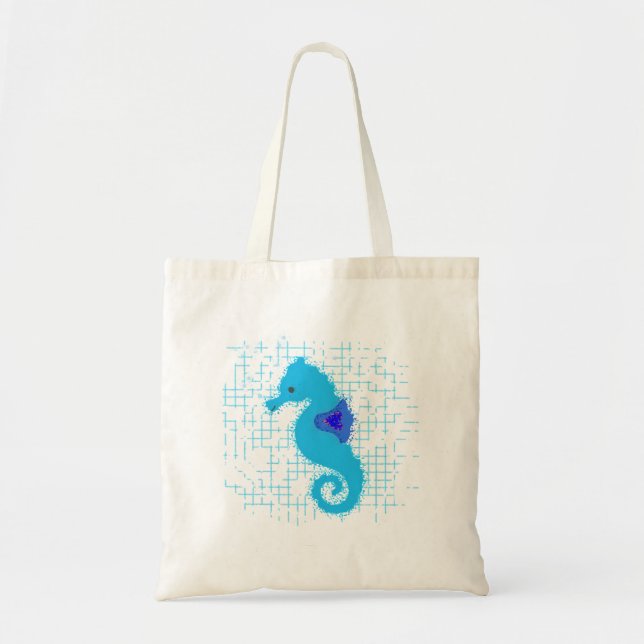 Bolso De Tela Caballo De Mar Azul En Fondo En Peligro (Frente)