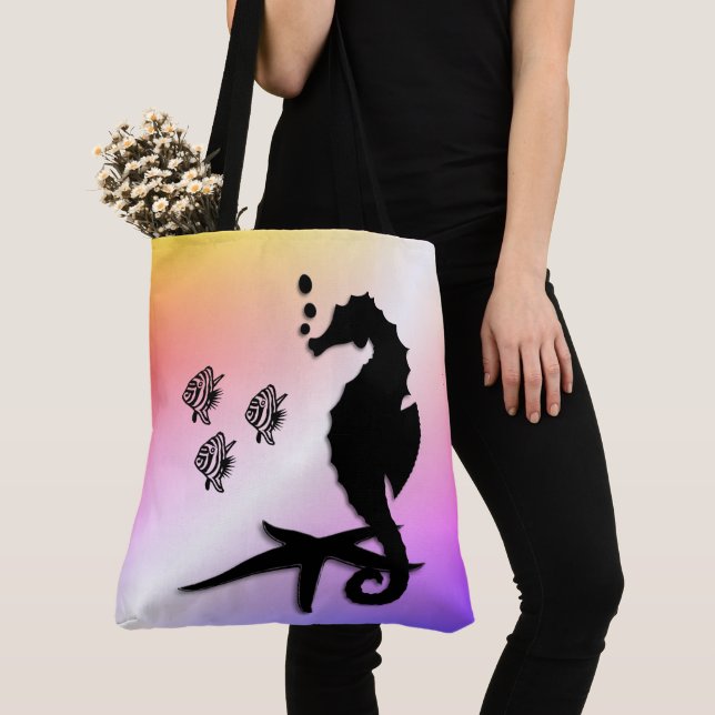 Bolso De Tela Caballo de mar en morado (Detalle)