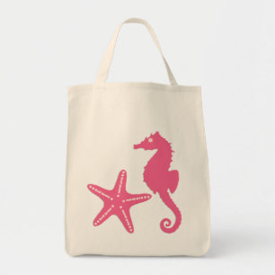 Bolso De Tela Caballo de mar y pez estrella, rosa fucsia