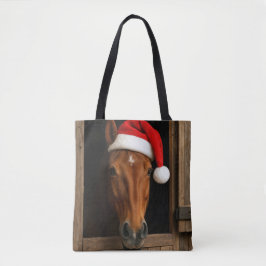 Bolso De Tela Caballo de Navidad en ventana de establo