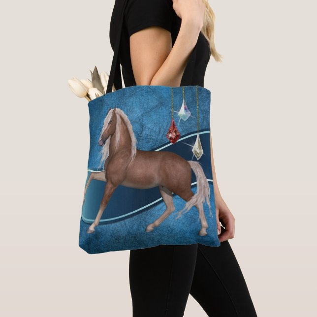 Bolso De Tela Caballo de Palomino en Baje de Tote Azul (Detalle)