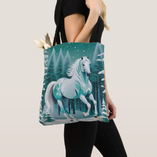 Bolso De Tela Caballo de plata verde en bosque encantado