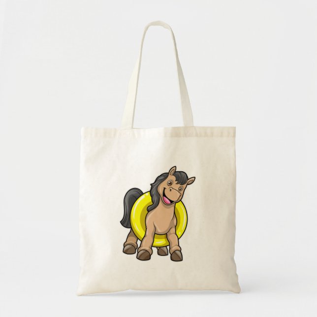 Bolso De Tela Caballo en la playa con anillo de natación (Frente)