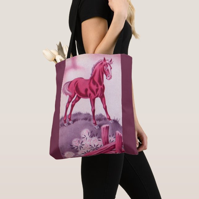 Bolso De Tela caballo feliz en rosa (Detalle)