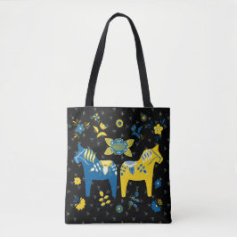 Bolso De Tela Caballo folk dala sueco l azul y amarillo