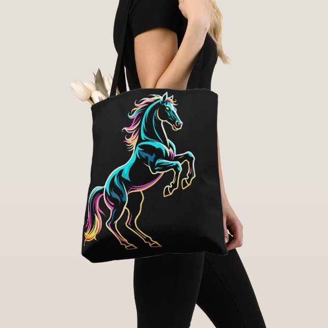 Bolso De Tela Caballo Luz de Neón Glitch Estilo Retro (Detalle)