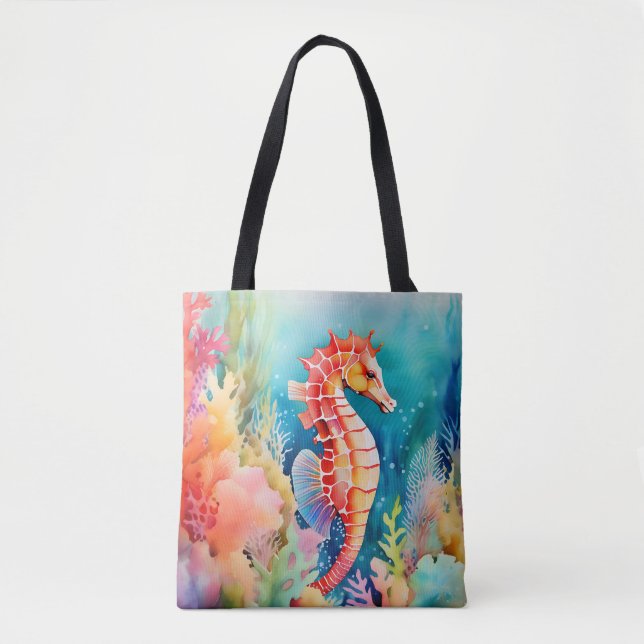 Bolso De Tela Caballo marino elegante en capas acuáticas vibrant (Anverso)