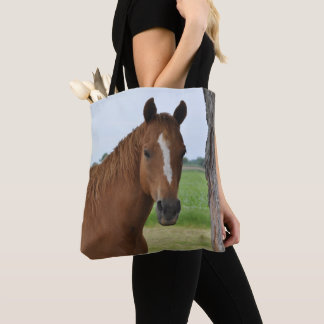 Bolso De Tela Caballo marrón junto al árbol