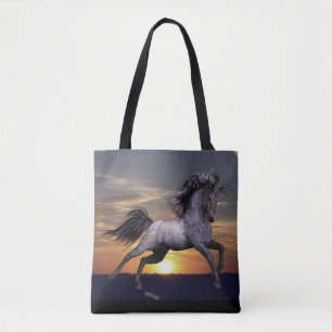 Bolso De Tela Caballo melado azul todo encima - imprima el tote,
