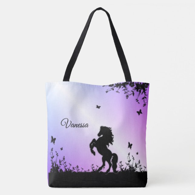 Bolso De Tela Caballo Negro Alzándose (Reverso)