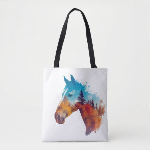 Bolso De Tela Caballo surrealista en bosque otoñal