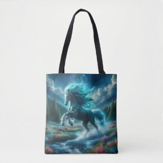 Bolso De Tela Caballo Teal Corriendo Libre