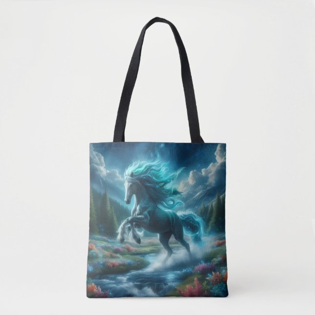 Bolso De Tela Caballo Teal Corriendo Libre (Anverso)