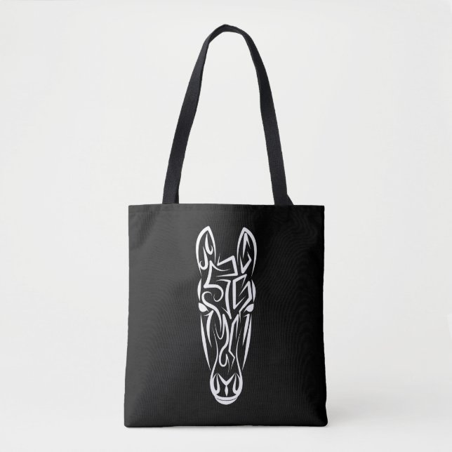 Bolso De Tela Caballo tribal blanco y negro (Anverso)