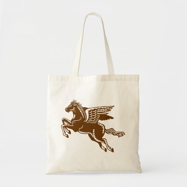 Bolso De Tela Caballo Volador - Marrón Nogal y Blanco (Frente)