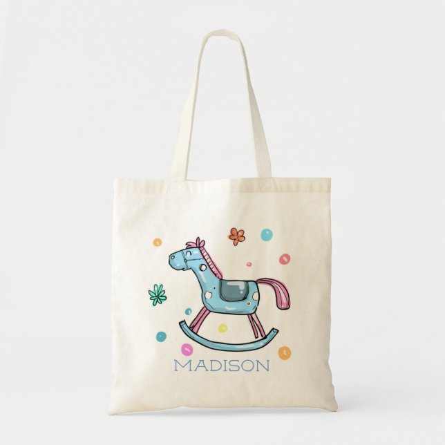 Bolso De Tela Caballo y puntos de Rocking Cute personalizados (Frente)