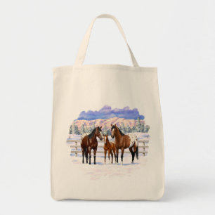 Bolso De Tela Caballos Appaloosa De La Bahía Marrón En Nieve