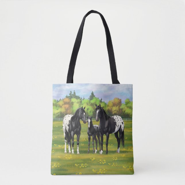 Bolso De Tela Caballos Appaloosa Negros En Pastel De Verano (Anverso)
