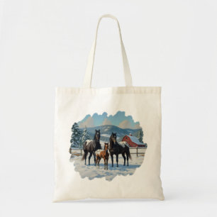 Bolso De Tela Caballos Appaloosa negros en una granja en inviern