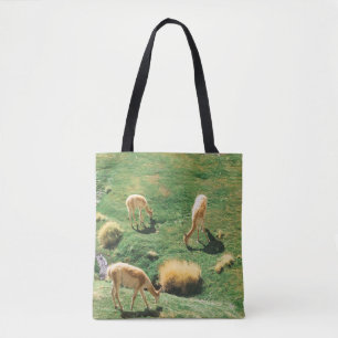 BOLSO DE TELA CABALLOS BLANCOS Y MARRONES SOBRE CAMPO VERDE