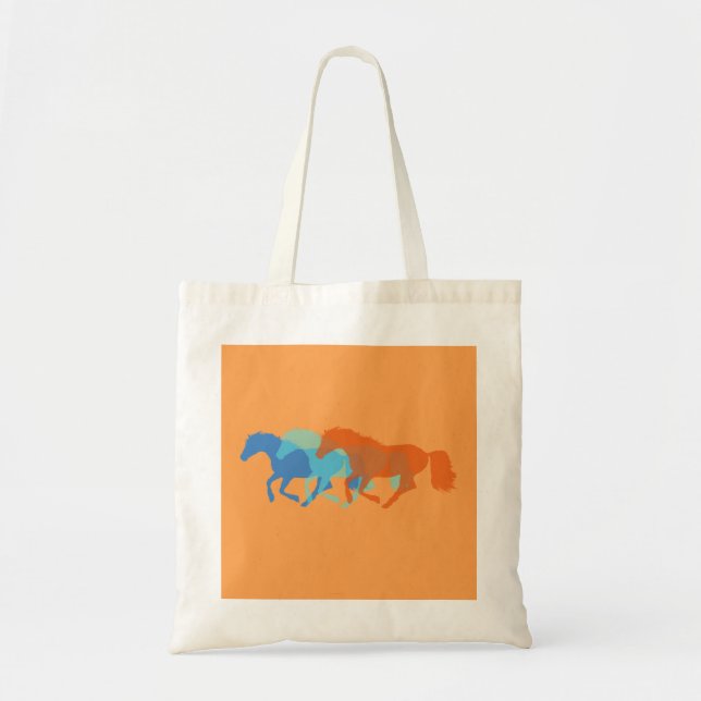 Bolso De Tela Caballos coloridos corriendo (Frente)
