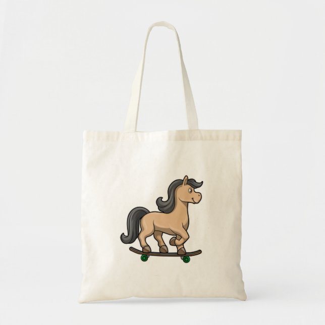 Bolso De Tela Caballos como patinador con patineta (Frente)