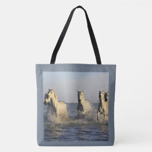 Bolso De Tela Caballos corriendo a través del agua con Bor azul