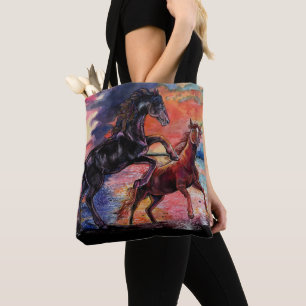 Bolso De Tela Caballos de acuarela de cielo infinito