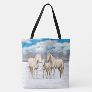 Bolso De Tela Caballos De Cuatrimello Blanco En Nieve