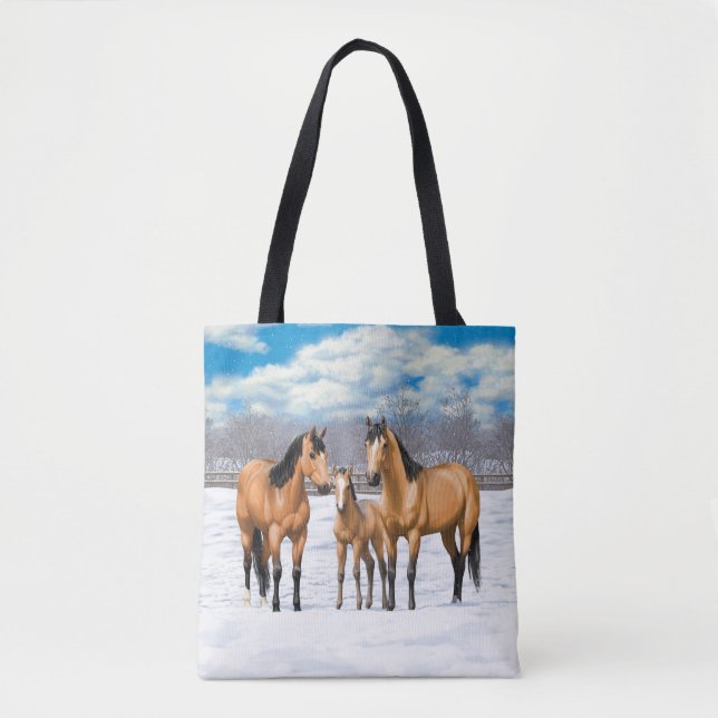 Bolso De Tela Caballos De Cuero De Cuello En Nieve (Anverso)