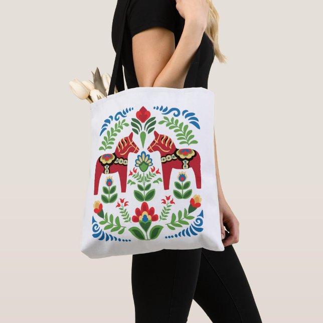 Bolso De Tela Caballos de dala suecos rojos (Detalle)