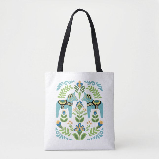 Bolso De Tela Caballos de dala suecos Verde azulados (Anverso)