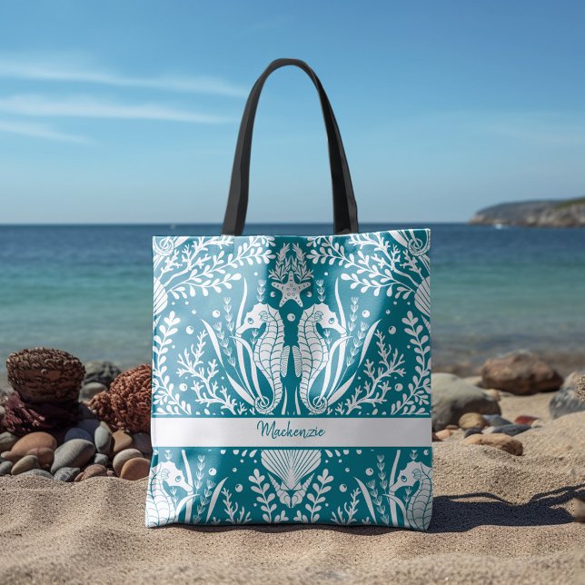 Bolso De Tela Caballos de mar Vida marina Verde azulada Azul aña (Subido por el creador)