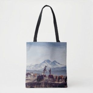 BOLSO DE TELA CABALLOS EN LA MONTAÑA DE VISTA DE CAMPO ABIERTO 
