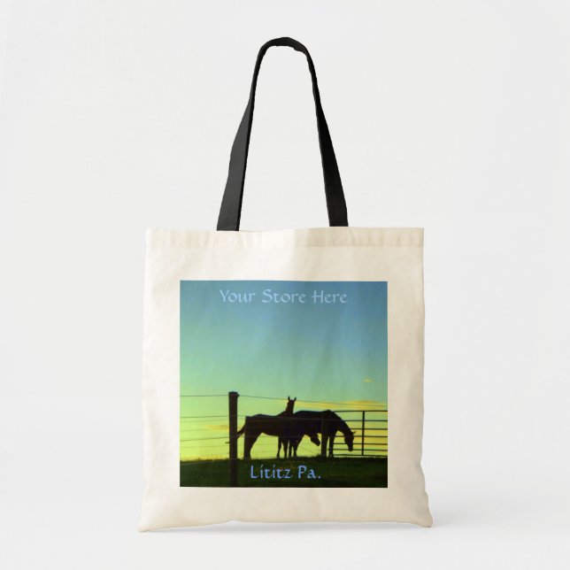 Bolso De Tela Caballos en la puesta del sol, tote. Añada su (Frente)